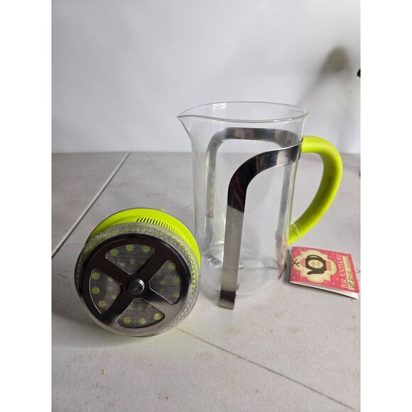 Brandani Italian Style Coffee Press Glass Chrome Chartreuse Plastic 9" - Picture 9 of 9